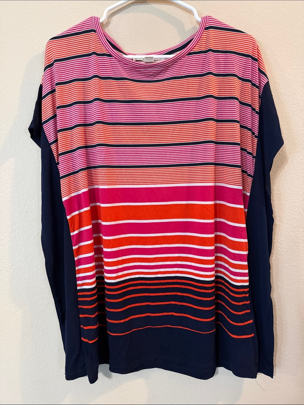 Michael Kors Pink Red Navy Striped Long Sleeve Top